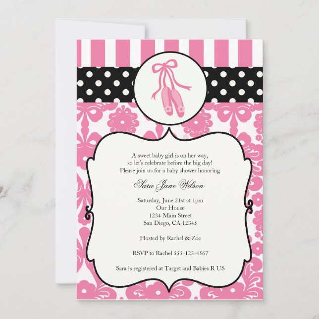 Ballerina Ballet Baby Shower Einladungen - Rosa (Vorderseite)