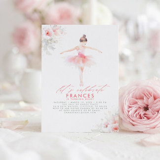Ballerina Ballet Floral Pink Geburtstagsparty Einladung