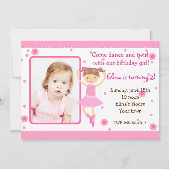 Ballerina Ballet Photo Invitations à la fête d'ann (Devant)