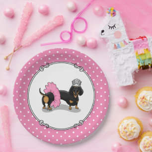 Ballerina Ballet Princess Dachshund (black & tan) Pappteller