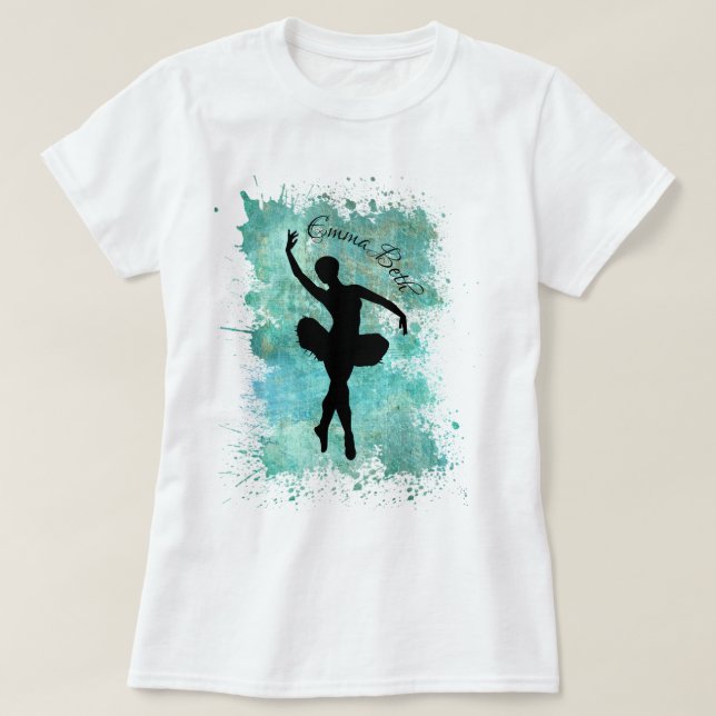 Ballerina Balletänzerin Silhouette Blue T-Shirt (Design vorne)