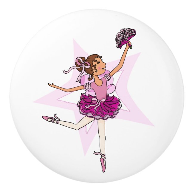 Ballerina Ballett rosa Türknauf Keramikknauf (Vorderseite)