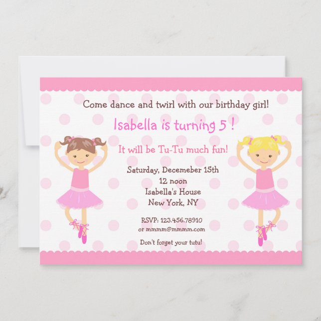 Ballerina Ballett Tanz Einladungen (Vorderseite)