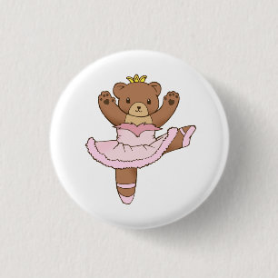 Ballerina-Bär im rosa Ballettröckchen-Knopf Button