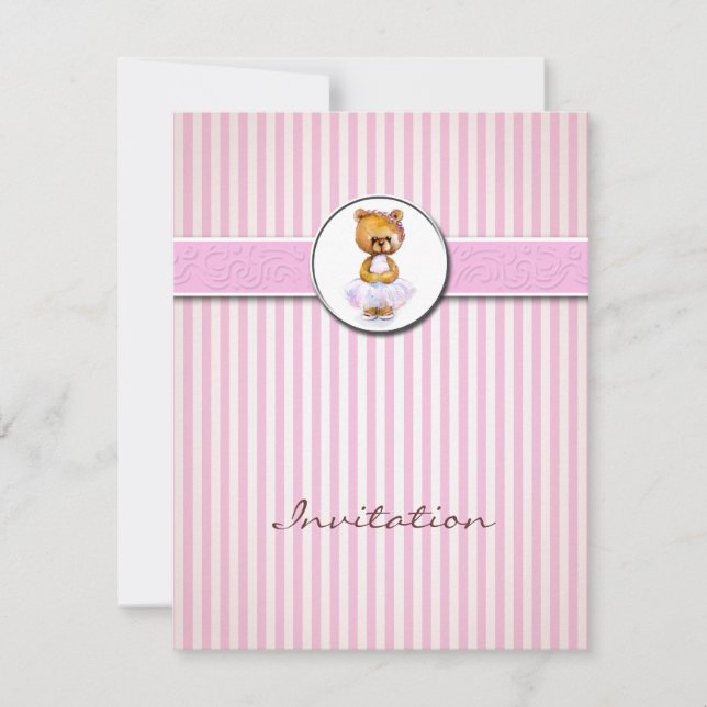 Ballerina-Bärn-Rosa-Süßigkeits-Streifen-Einladung Einladung (Vorderseite)