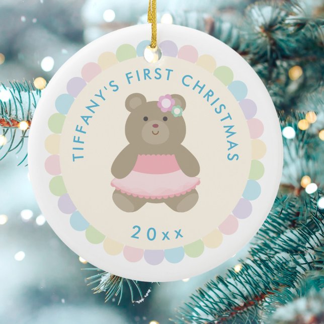 Ballerina Bear | Baby Girl First Christmas Foto Keramik Ornament (Von Creator hochgeladen)
