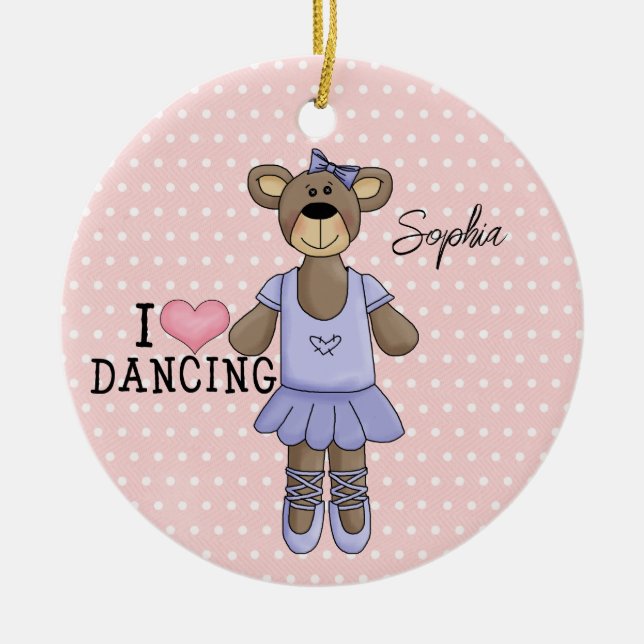 Ballerina Bear (lila Kleid) Keramik Keramik Ornament (Vorne)