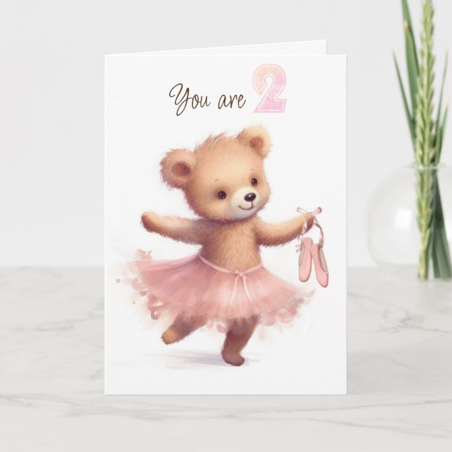 Ballerina Bear zum 2. Geburtstag Karte (Vorderseite)