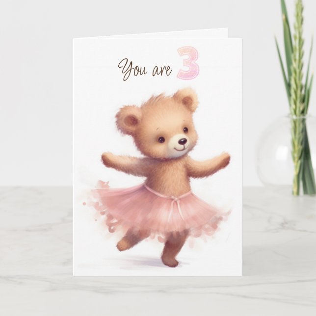 Ballerina Bear zum 3. Geburtstag Karte (Vorderseite)