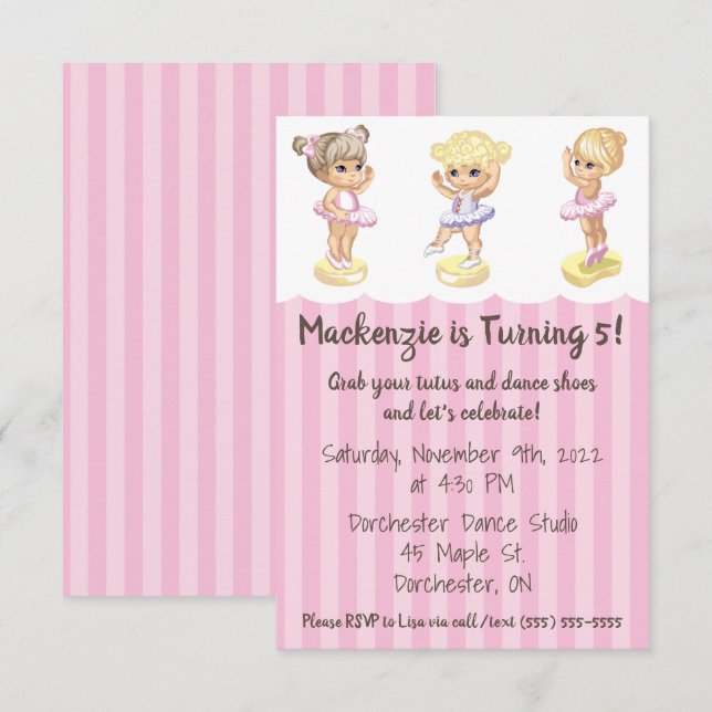 Ballerina Birthday Einladung (Vorne/Hinten)