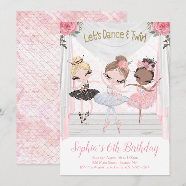 Ballerina Birthday Einladung (Vorne/Hinten)