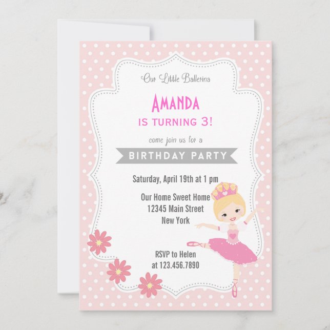Ballerina Birthday Einladung Sweet Pink (Vorderseite)