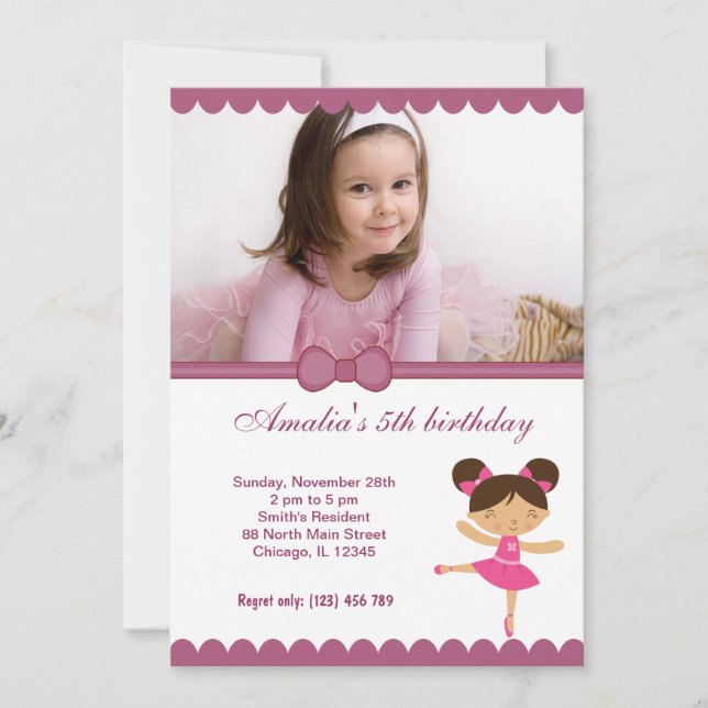 Ballerina Birthday Girl Einladung (Vorderseite)