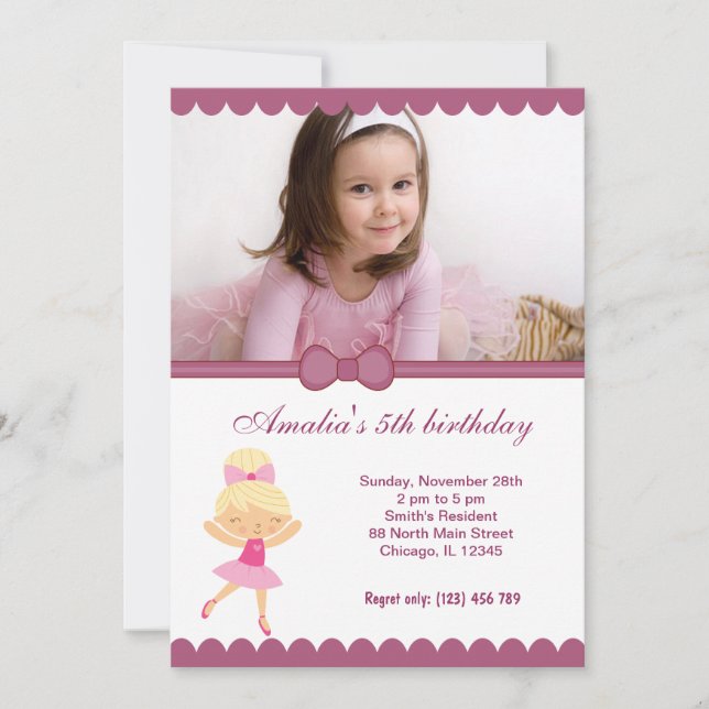 Ballerina Birthday Girl Einladung (Vorderseite)