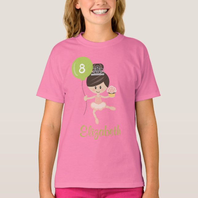 Ballerina Birthday Kids Ringer T - Shirt Brünett (Vorderseite)