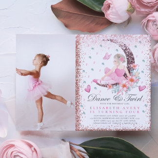 Ballerina Birthday Moon Dance & Twirl Foto Einladung