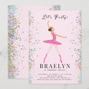 Ballerina Birthday Party Rosa Glitzer Design Einladung