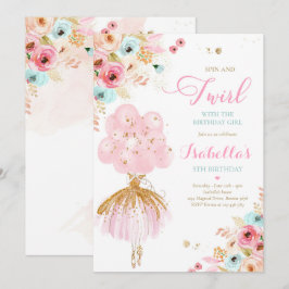 Ballerina Birthday Rosa Minze und Gold Blumenballe Einladung