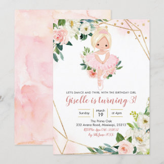Ballerina Blonde Girl Pink Gold Einladung