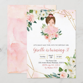 Ballerina Blonde Girl Pink Gold Einladung