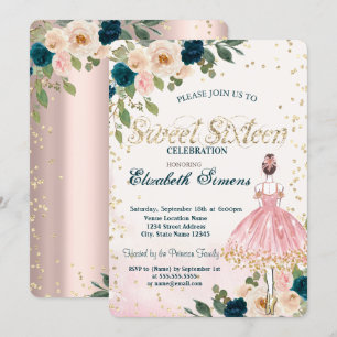 Ballerina Blume Diamonds Rose Gold Sweet 16 Einladung