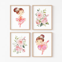 Ballerina, Braune Haare, rosa Blume, Girl-Kinderzi