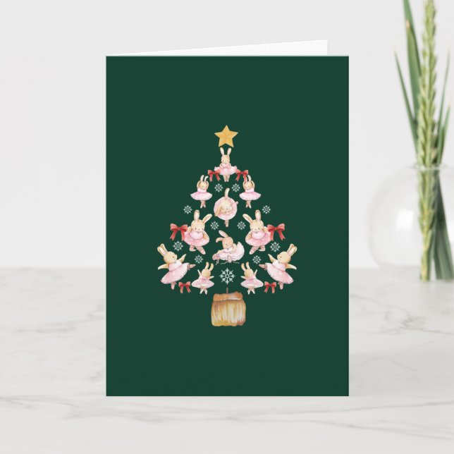 Ballerina Bunny Christmas Tree Karte (Vorderseite)