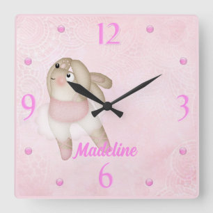 Ballerina Bunny Kinderzimmer Wall Clock Quadratische Wanduhr