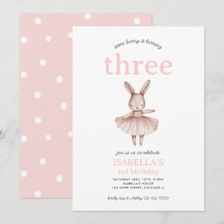Ballerina Bunny Pink Rabbit Niedlich Girl 3. Gebur Einladung