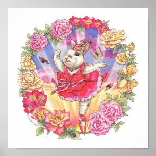 Ballerina Bunny Print Rose Poster