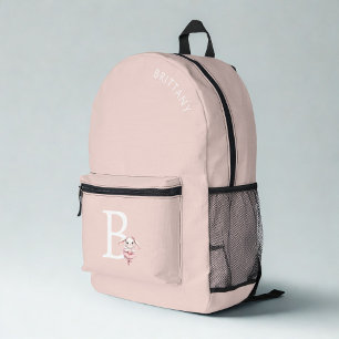 Ballerina Bunny Rabbit Monogram Name Pastell Pink Bedruckter Rucksack
