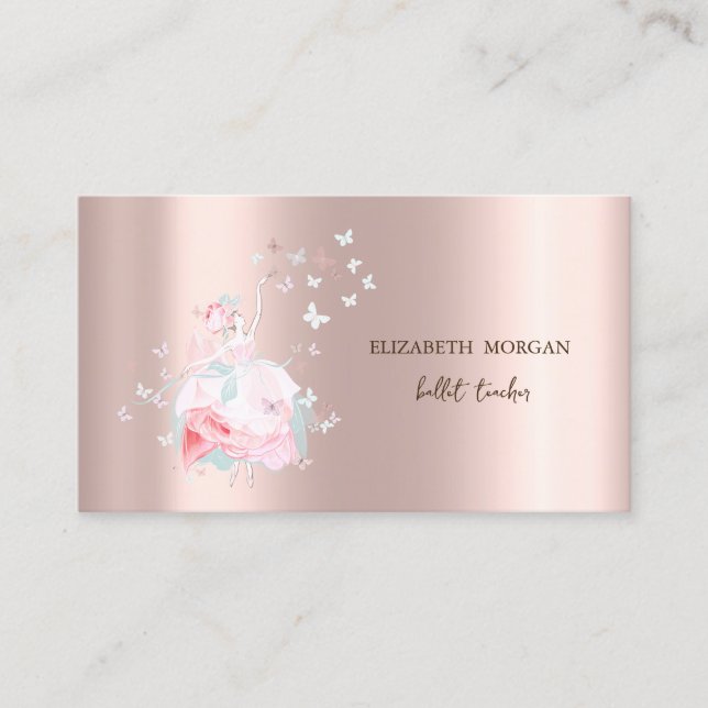 Ballerina Butterflies Rose Gold Visitenkarte (Vorderseite)