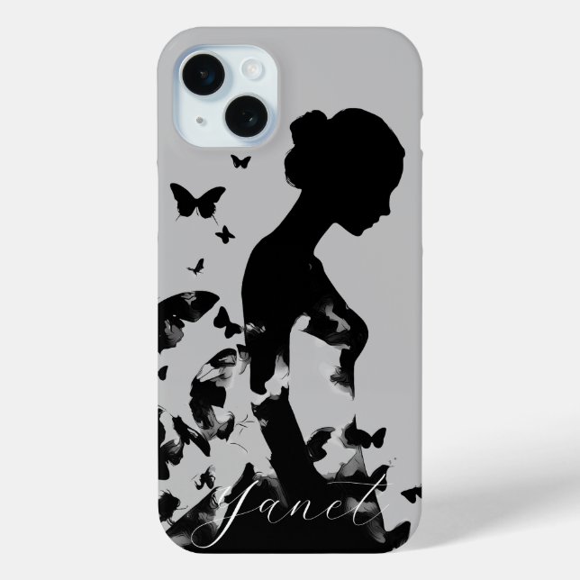 Ballerina & Butterflies Silhouette Schwarz/Grau Na Case-Mate iPhone Hülle (Rückseite)