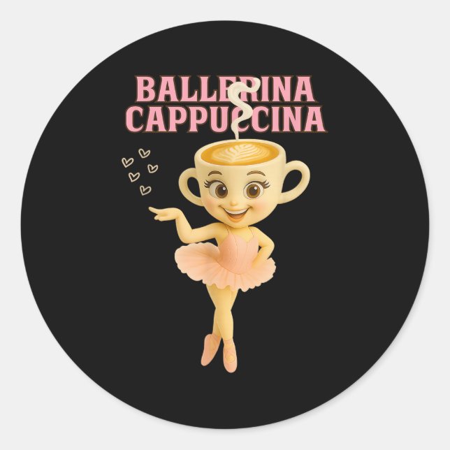 Ballerina Cappuccina Italienisch Brainrot Meme Kid Runder Aufkleber (Vorderseite)