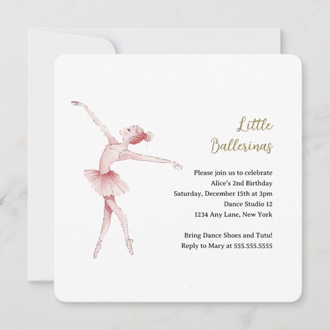 Ballerina Center Bühne Kindergeburtstag Party Einladung (Vorderseite)