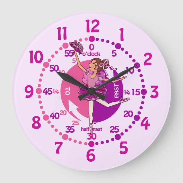 Ballerina cheveux foncés fille ballon horloge mura (Recto)