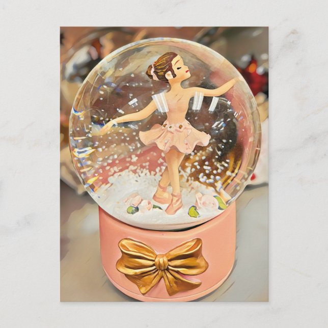 Ballerina Christmas Snow Globe Postcard Postkarte (Vorderseite)
