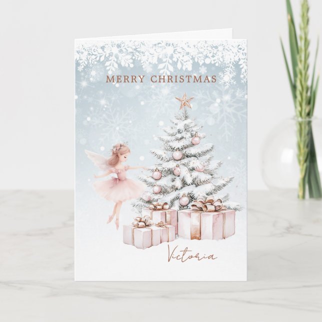 Ballerina Christmas Tree Snowflakes Karte (Vorderseite)