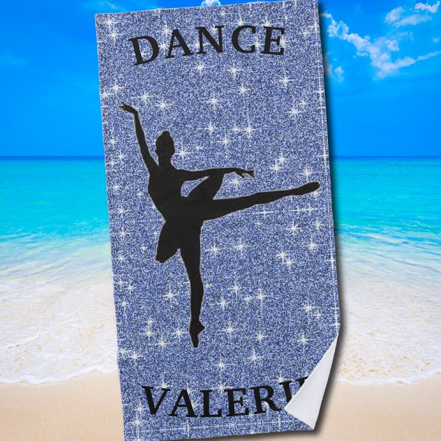 Ballerina Dance Beach Handtuch mit Namen (Blue Glitter Dance beach towel for Girls and Dance Lovers)