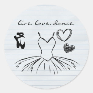 Ballerina Dance Doodles und Notebook Paper Runder Aufkleber