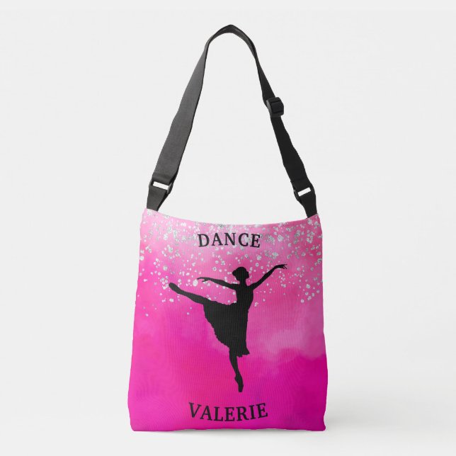 Ballerina Dance Pink Ombre Sparkle Tragetaschen Mit Langen Trägern (Vorderseite)