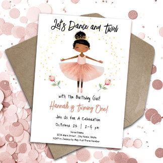 Ballerina Dance Twirl 1. Geburtstag Girl Pink Einladung