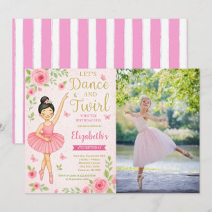 Ballerina Dance und Twirl Geburtstags-Foto Einladung