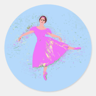 Ballerina Dancer in Magenta Rosa Kleid Runder Aufkleber