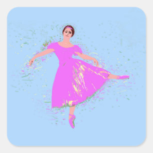 Ballerina Dancer in magentrosa Kleid Quadratischer Aufkleber