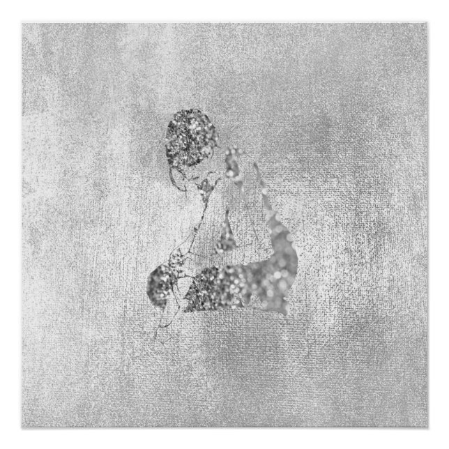 Ballerina Dancer Metallic Silver Gray Glitzer Poster (Vorderseite)