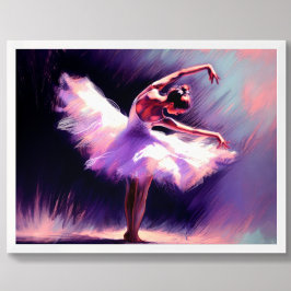 Ballerina Dancer Posing Pastel Zeichnend Lila Blue Poster