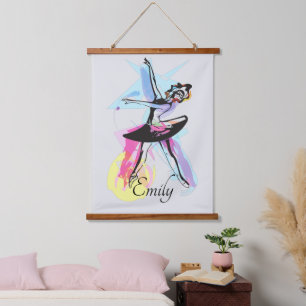 Ballerina Dancer Thema Wasserfarbe Wandteppich Mit Holzrahmen