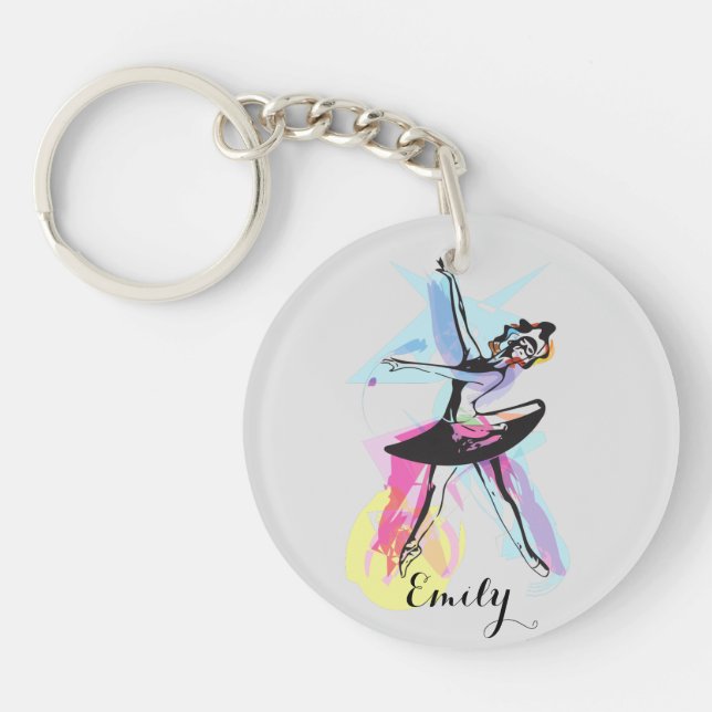 Ballerina Dancer Wasserfarbe Thema individuell Schlüsselanhänger (Vorderseite)