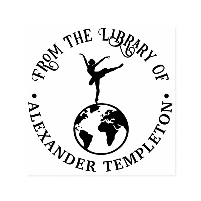 Ballerina Dancing on World Globe Library Book Permastempel (Design)